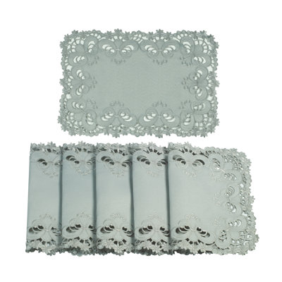Creola Collection Durable Embroidered Grey Placemats Set for Luxurious Christmas Dining and Home Table Decor