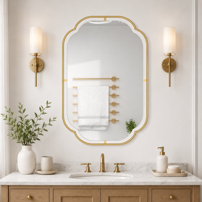 Miroir de salle de bain, miroir mural de coin festonné moderne, cadre en fer antirouille 24 x 36 et miroir rectangulaire en verre Boho pour meuble-lavabo, chambre à coucher, évier, entrée