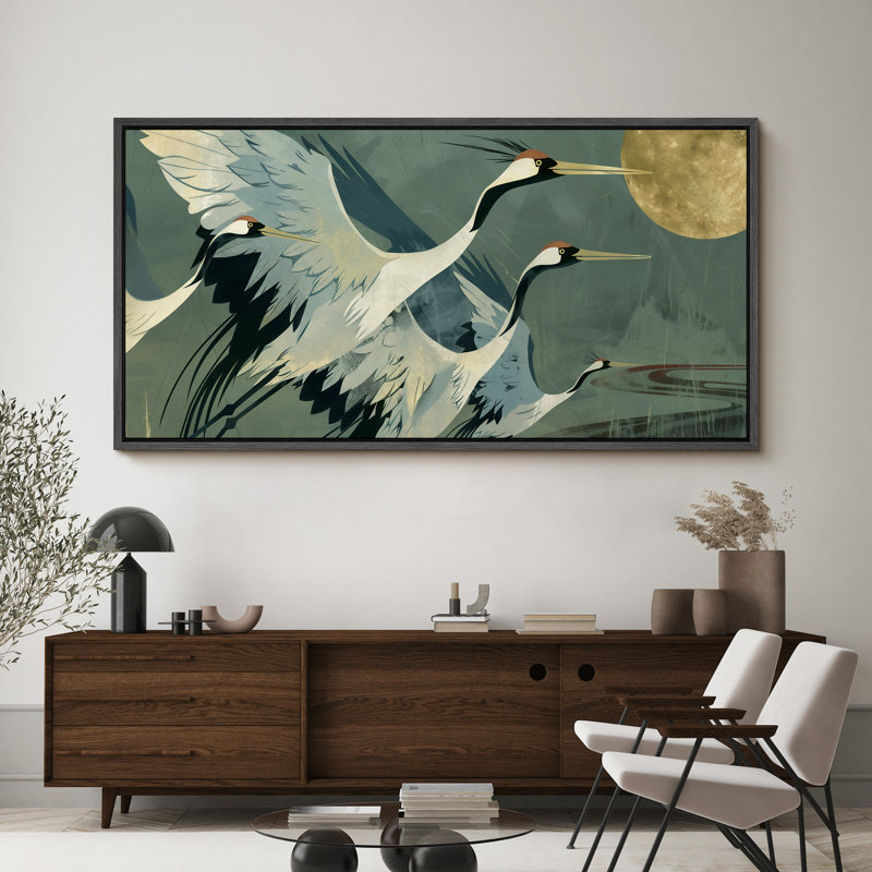 «Crane Heron Bird Elegant Cranes in Flight Birds», reproduction d'art moderne sur toile extra large, H 30 po x l 60 po