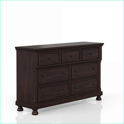 Commode 7 tiroirs cerisier foncé transitionnel | Cerise | Bois massif et panneau de fibres à densité moyenne