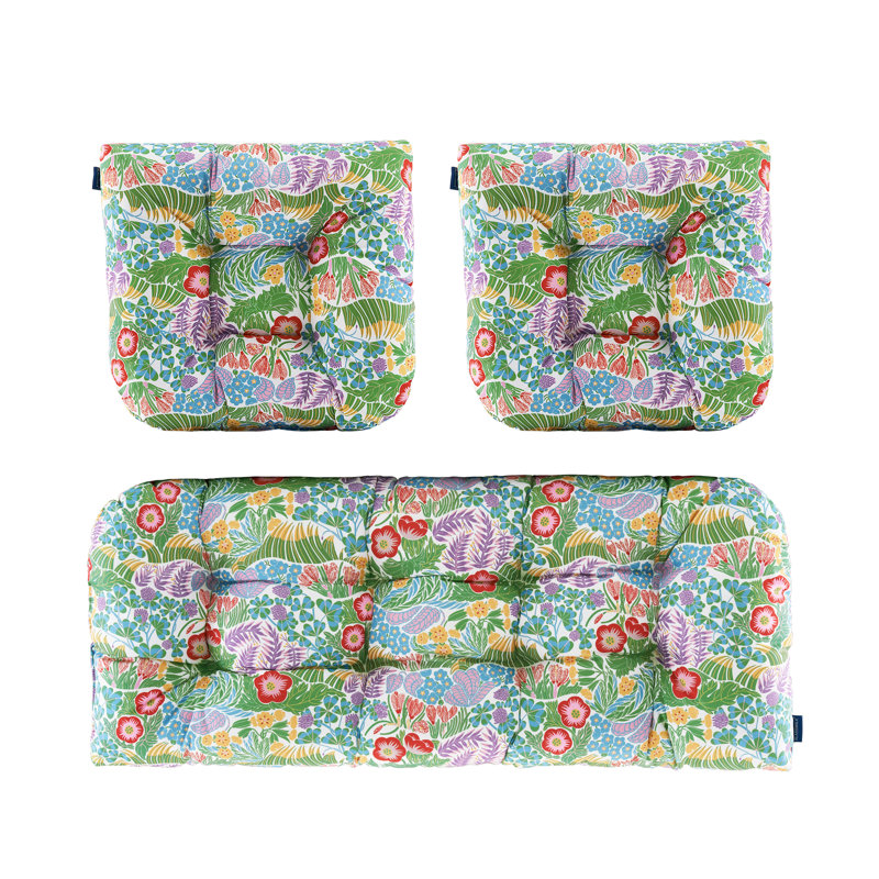 Outdoor 5'' Seat / Back Cushion, Green/Yellow/Purple Floral