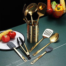 Gold Cooking Spoons, Stainless Steel Solid Spoon Titanium Gold Plating,  Kitchen Basting Serving Spoon for Cooking