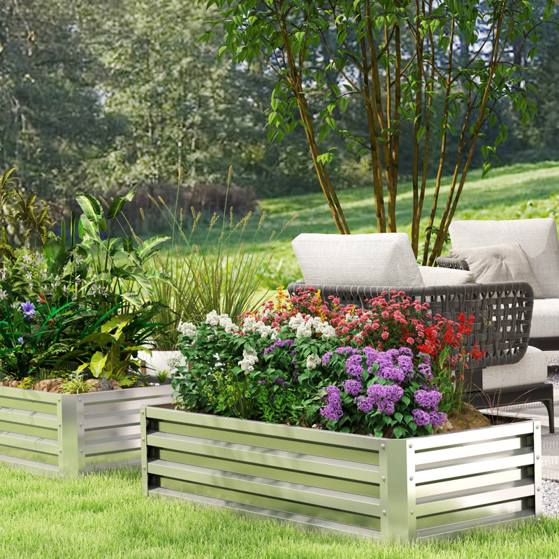 Galvanized Raised Garden Bed, 4' x 2' x 1' Metal Planter Box, for Growing Vegetables, Flowers, Herbs, Succulents, Silver