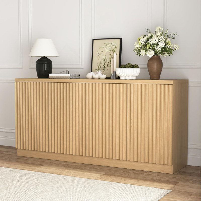 Buffet avec rangement, buffet de 62,60 po avec 4 portes et tablettes, crédence en bois pour la cuisine et le café dans le salon