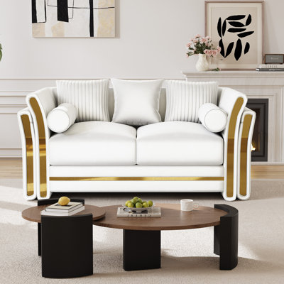 62" Modern Loveseat with Double-Layer Gold-Trim Arms