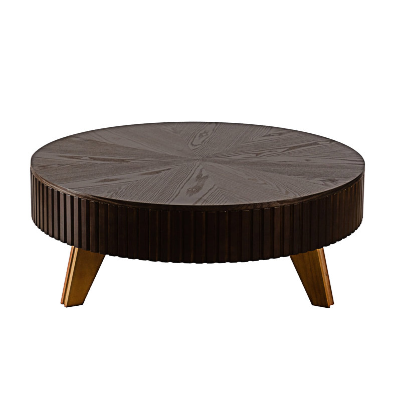 Table basse ronde avec rangement, Brun, Brun, 15.74' H x 39.41' L x 39.41' W