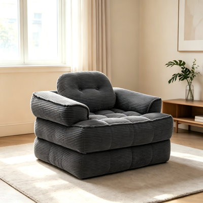 2-in-1 Boneless Corduroy Foldable Sofa Bed with Pillows and Armrests – Portable Convertible Sleeper Sofa for Any Room,Gray