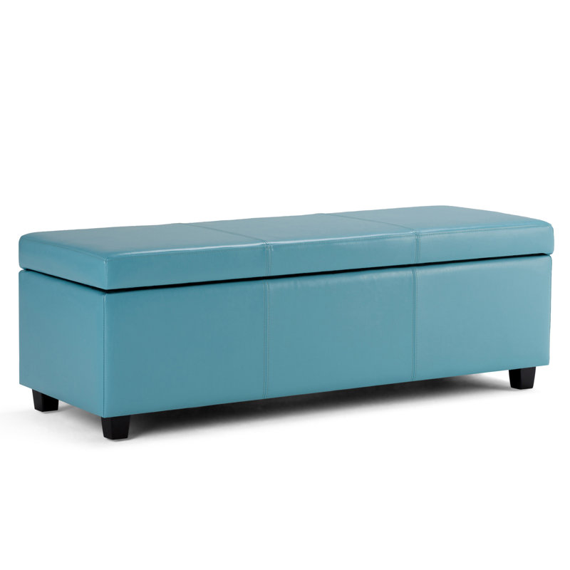 Avalon Round Blue Faux-Leather Storage Footstool