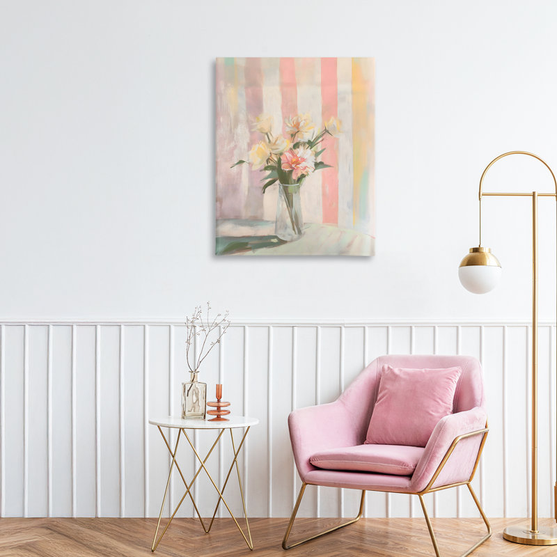 «Pastel Flower Arrangement Stripes», conception par Arlington Prints, H 20 po x l 16 po