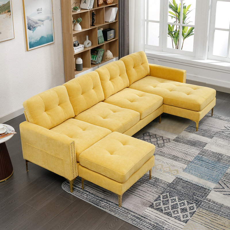 Canapé modulaire convertible en L 110 po avec repose-pieds mobile pour salon
