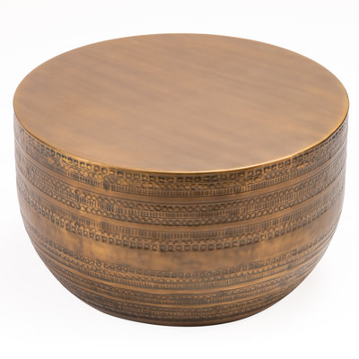 Modern Round Aluminum Hammered Texturing Metal Drum Coffee Table, Hand-Stamped Iron