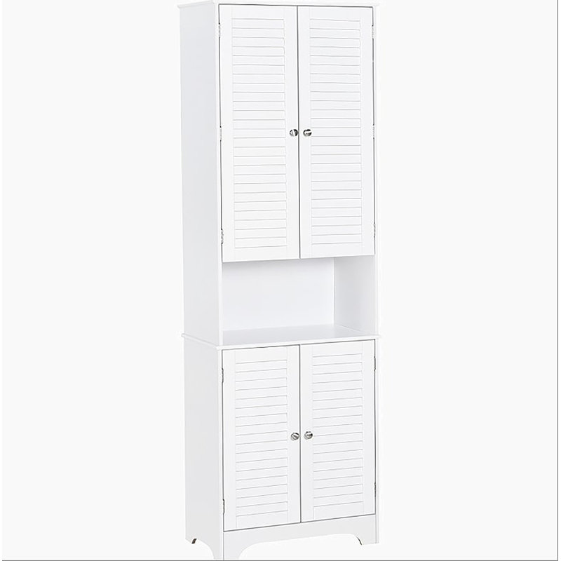 Freestanding Cabinet, Narrow Bathroom Storage Cabinet With Doors And Shelf, White