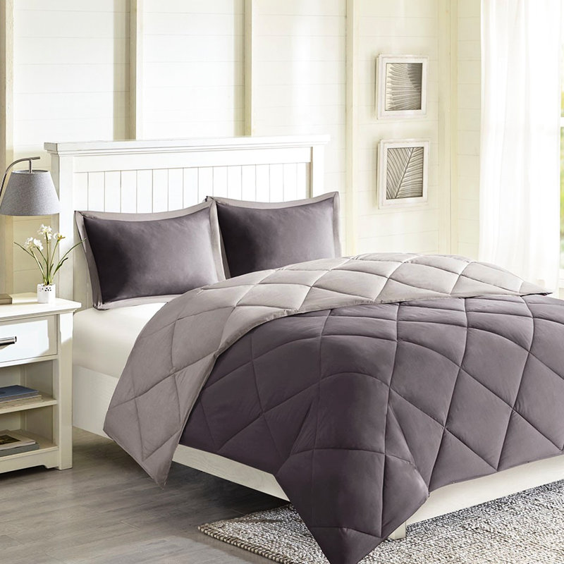 Édredon très grand avec 2 taies décoratives, réversible gris, gris, élégance