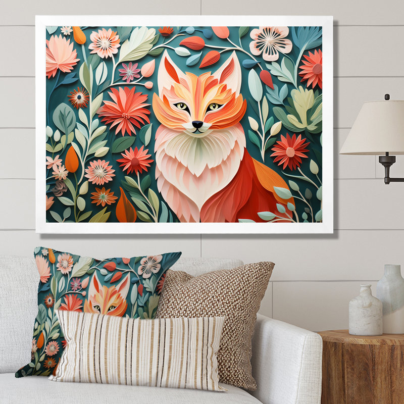Art mural orange et renard orange dans un matelas II - renard, Cadre de coin blanc fermé, H 30 po x l 40 po x P 1,5 po