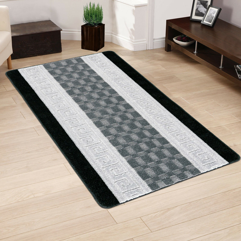 Maci Non-Slip Striped Indoor Doormat, Rectangle W60 x L220 cm, Black/Grey