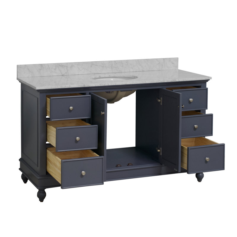Ensemble de meuble-lavabo simple 60 po Ferdinand, Marbre de Carrare, Gris marine