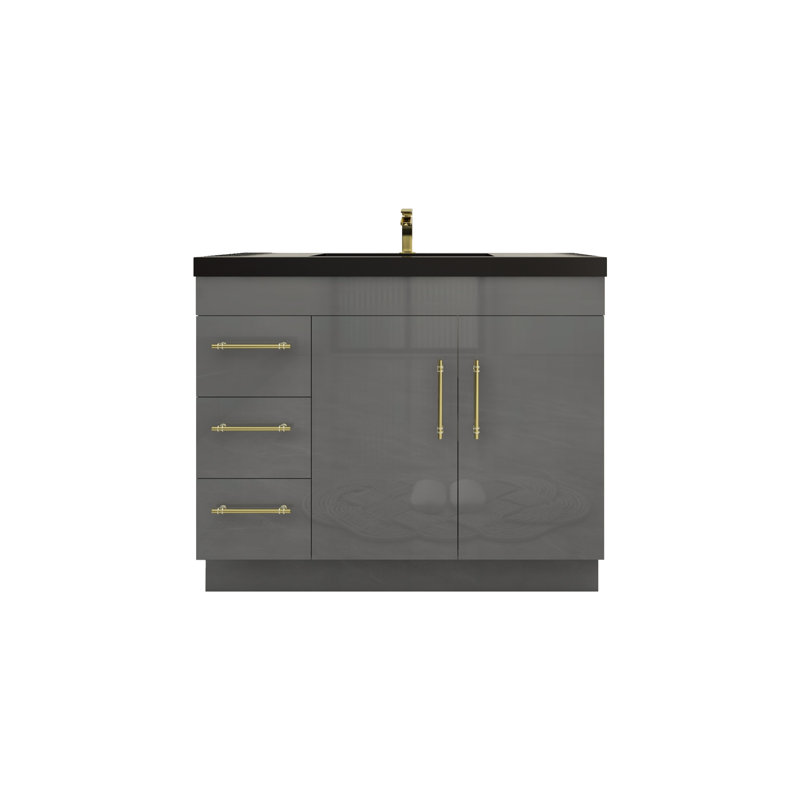 Ensemble de meuble-lavabo simple 42 po Camoya, Or mat, Gris à haute brillance