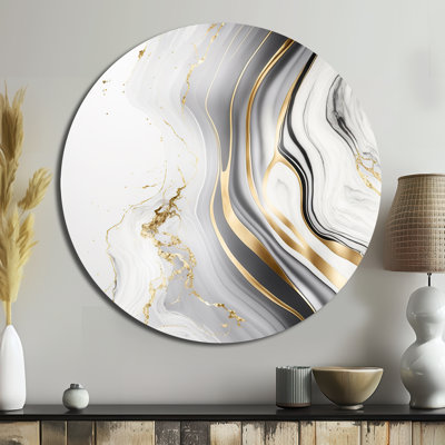 Géode abstraite, vagues de marbre gris III - Art abstrait rond en métal