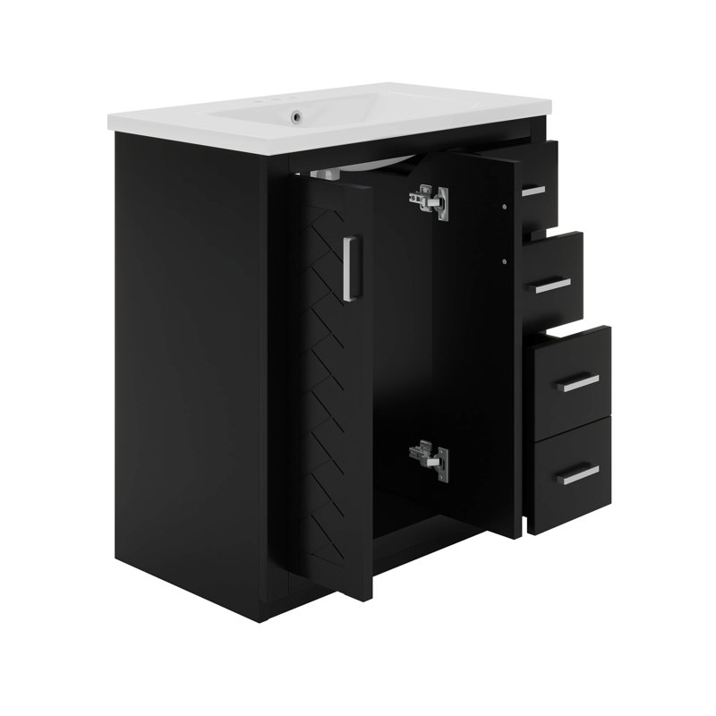Ensemble de meuble-lavabo autoportant avec 3 tiroirs, Noir, H 34 po x l 18 po x P 30 po