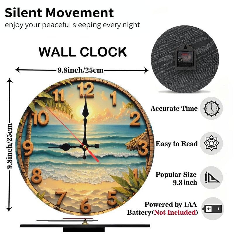 Horloge murale plage coucher de soleil océan