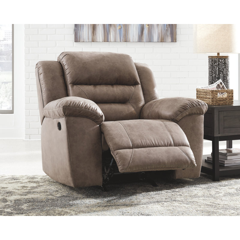 Reavis Faux Leather Recliner, Manual, Brown Faux Leather