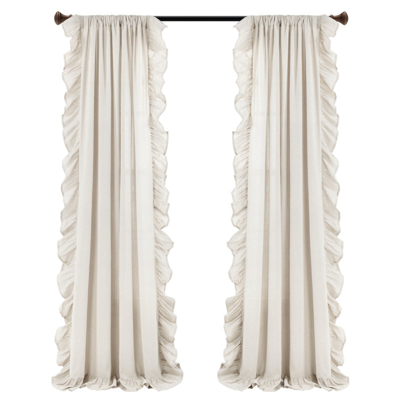 Off-White Linen Ruffle Rod Pocket Window Curtain Panel 95" x 54"