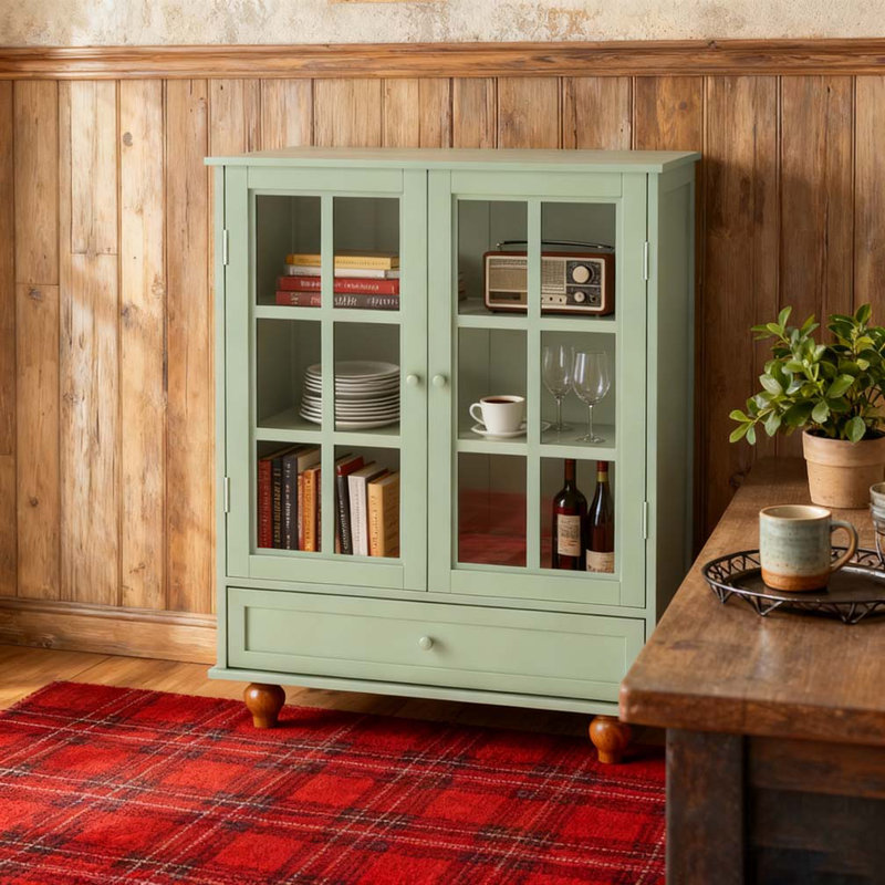 Buffet avec portes à double vitrage et tiroir, Vert