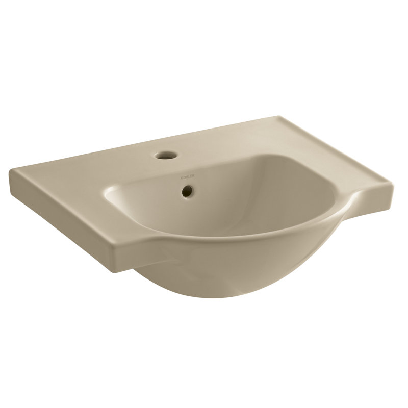 Veer Ceramic Pedestal Bathroom Sink with Overflow, Mexican Sand, Single, 8.04" H x 21" L x 18.25" W