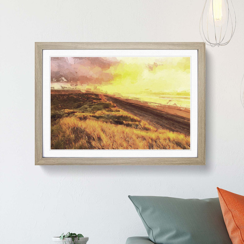 Over a Beach in New Zealand in Abstract - Picture Frame Graphic Art Print, 62cm H x 87cm W x 2cm D, Oak Framed
