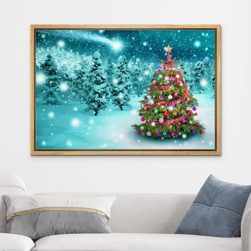 Célébration de Noël, impression, H 16 po x l 24 po, Cadre naturel flottant