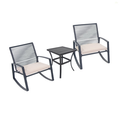 2-Person Outdoor Patio Bistro Metal Rocking Conversation Set With Table