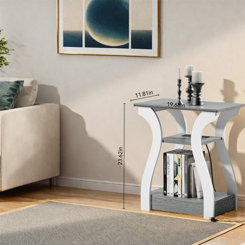 Table d'appoint multifonctionnelle avec station de charge - ports et prises USB, table de chevet et table de bout