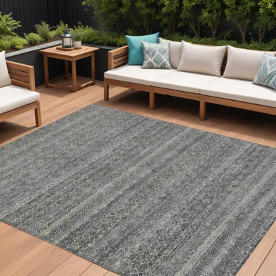 Tapis extérieur lavable rayé gris étain 9 pi x 12 pi