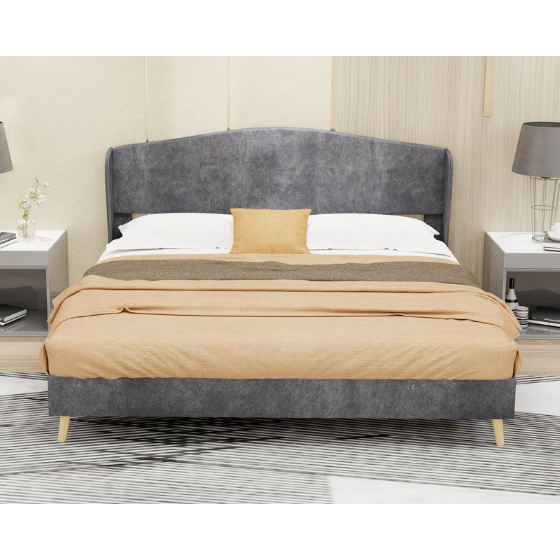 Lit luxueux rembourré en velours avec tête de lit capitonnée, structure robuste pour le confort et le style, taille double, gris