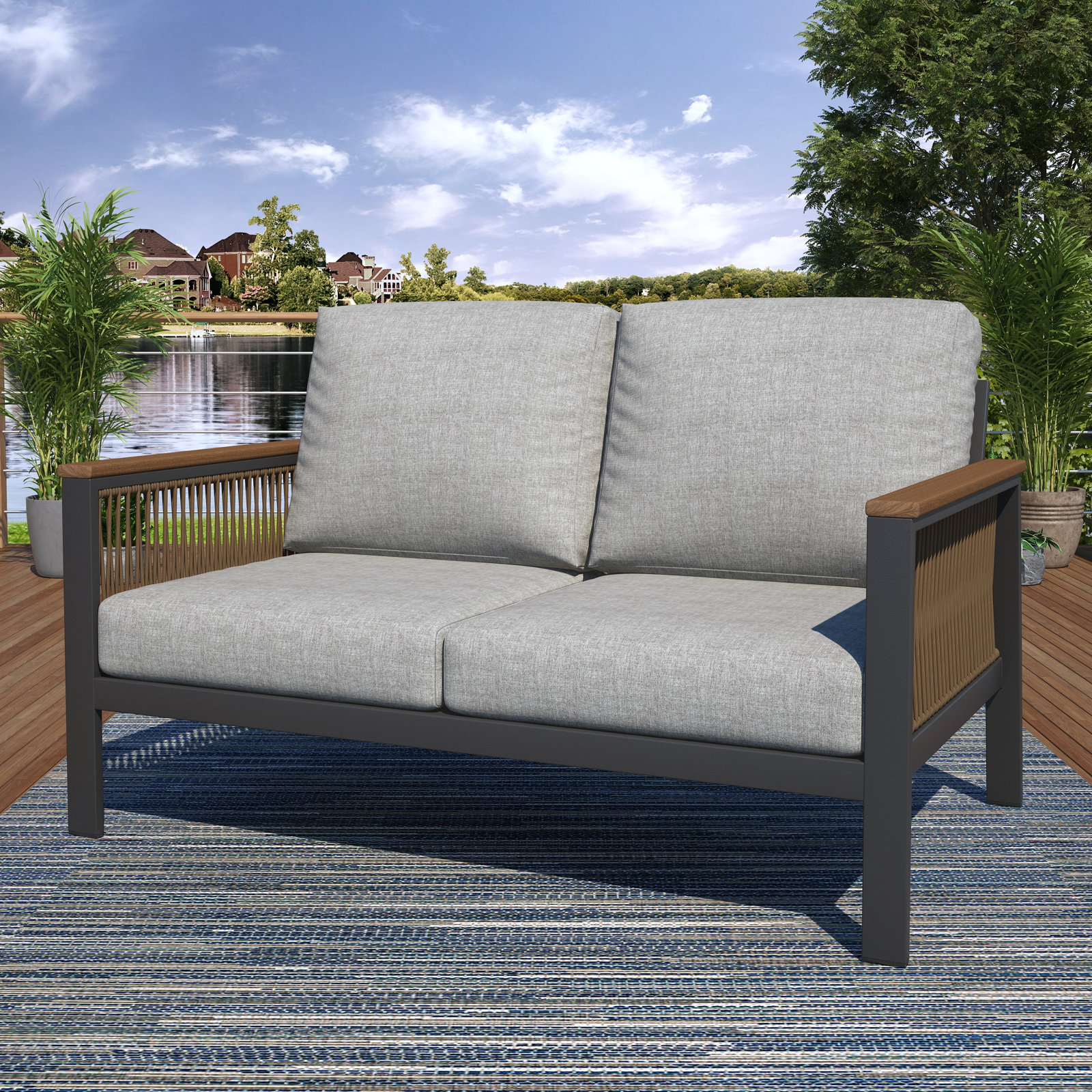 Townsend 55" Sunbrella® Patio Loveseat, Cast Silver Sunbrella®, Gray/Brown