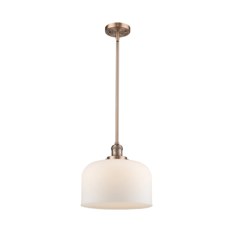 Luminaire suspendu en forme de dôme à 1 lumière Celaya, Boîtier blanc mat, Cuivre antique, H 10 po x l 8 po x P 8 po
