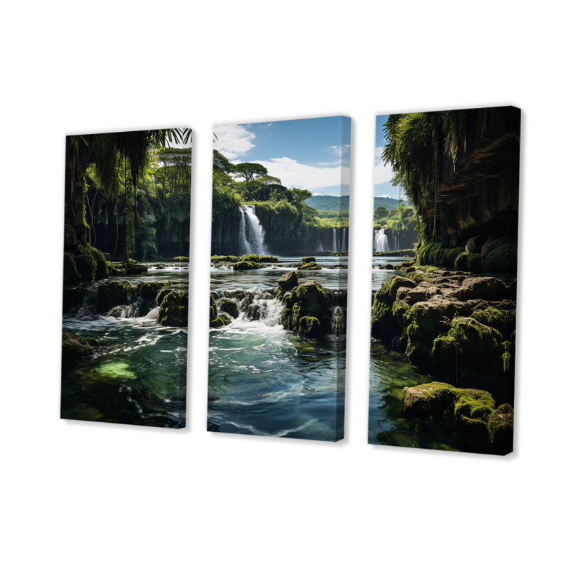 Cascade de dominicains, reproduction sur toile 3 pièces, H 40 po x l 60 po x P 1 po