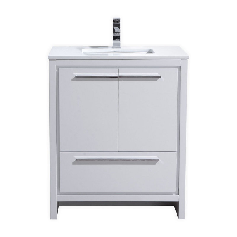 Meraris 29.125'' Single Bathroom Vanity with Top, High Gloss White