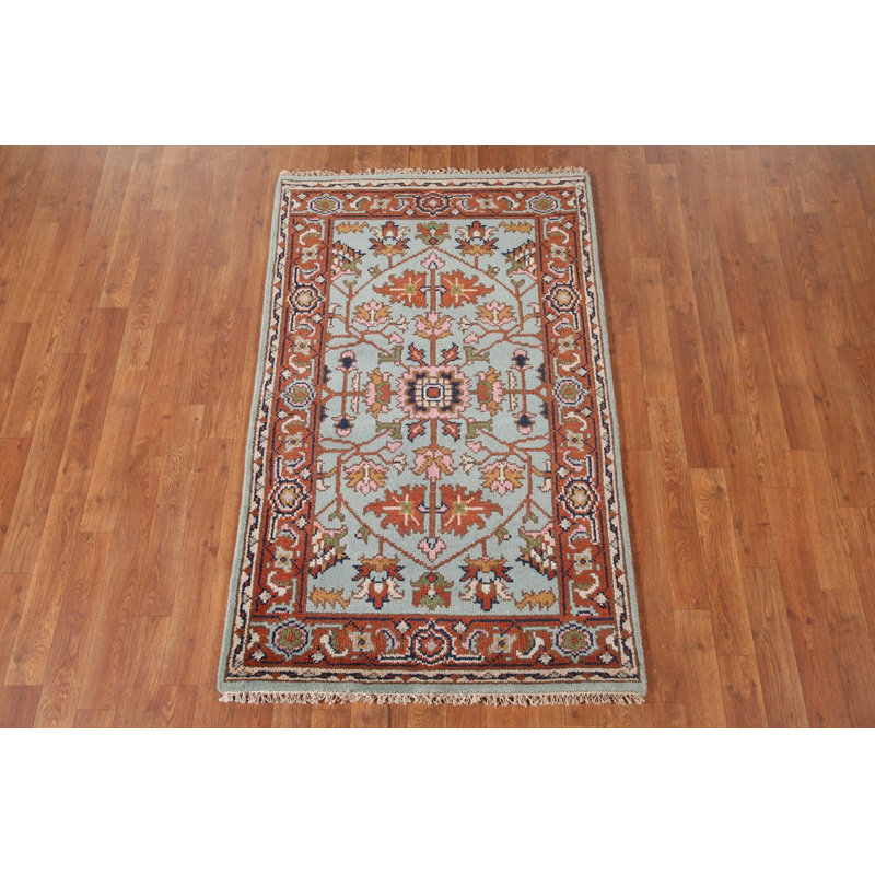 Tapis oriental bleu clair à motif floral Oushak 3 x 5
