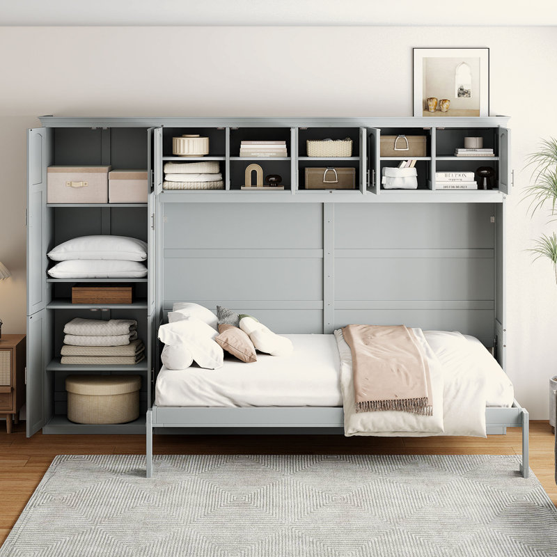 Grand lit escamotable mural avec armoires, Blanc