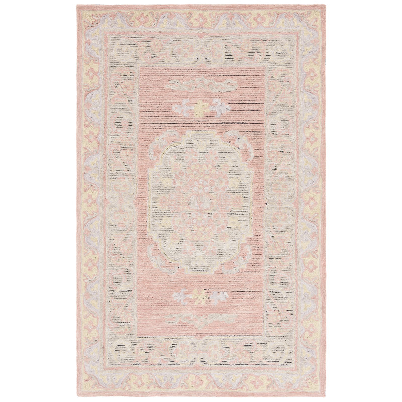 Savonnerie 401 Hand Tufted Wool/Cotton Oriental Indoor Use Only Rug in Pink/Beige, Rectangle 5' x 8'