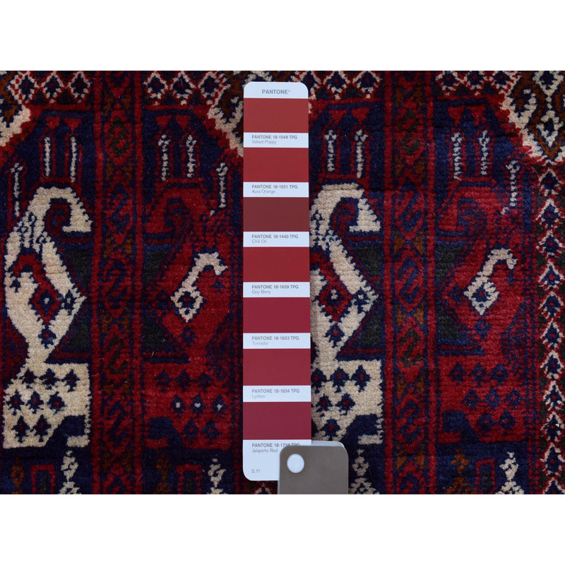 Tapis de couloir afghan en laine douce noué à la main 3 pi x 12 pi 5 po rouge Khamyab 81258379346249049756AA83E712D8B9