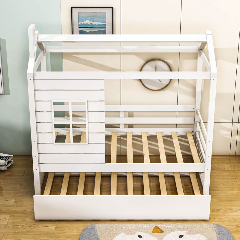 Bibeau Twin Size House Daybed with Trundle, White