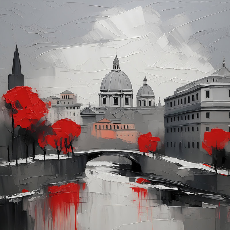 Murmures de rouge à Rome, H 24 po x l 24 po
