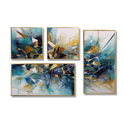 Golden Explosion Triangles III - Art mural moderne 4 pièces