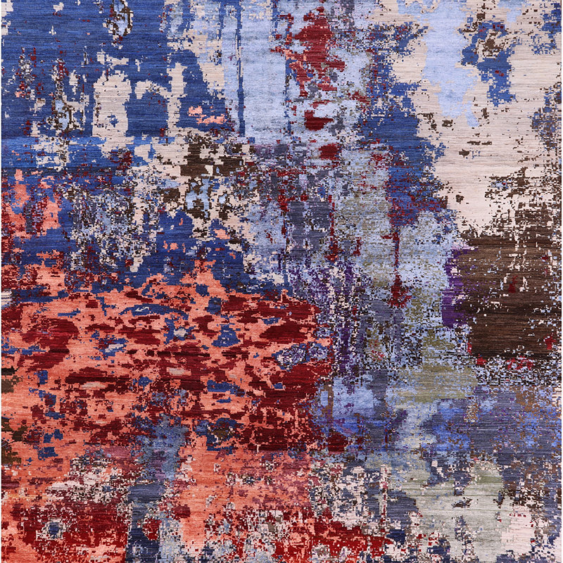 Tapis bleu / orange / beige Bunnlevel, Carré 4 pi