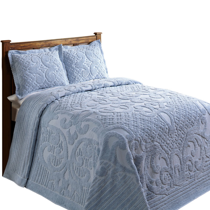 Ashton Collection 100% Cotton Chenille King Bedspread Set, Traditional Tufted Medallion Bedding with Matching Shams, OEKO-TEX Certified, Soft, Breathable, Machine Washable, All-Season, Blue