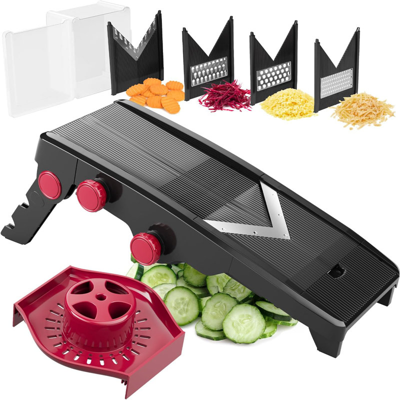 Mandoline MuellerLiving pour la cuisine, hachoir à légumes réglable, râpe à fruits, à fromage et à pommes de terre - noir