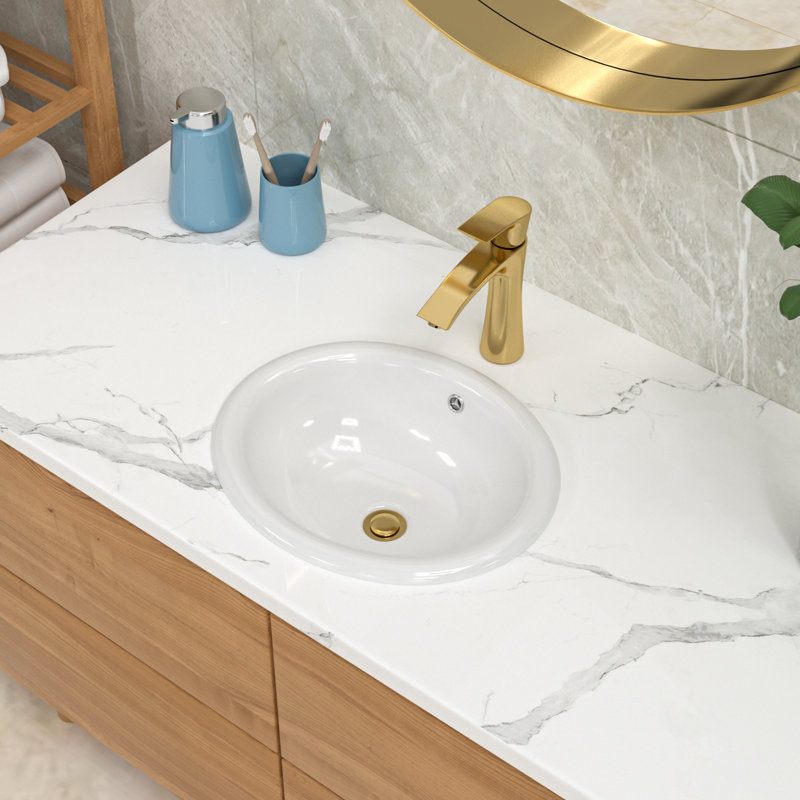 Lavabo de salle de bain encastré ovale en céramique blanche 17 po L x 15,5 po