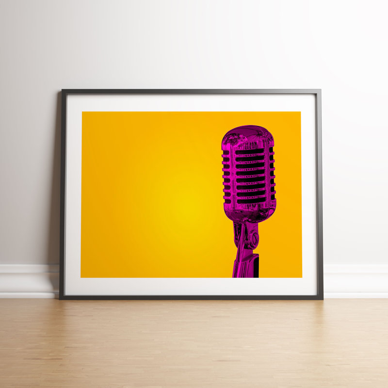 Neon Retro Microphone by Vouvart - Single Picture Frame Print
